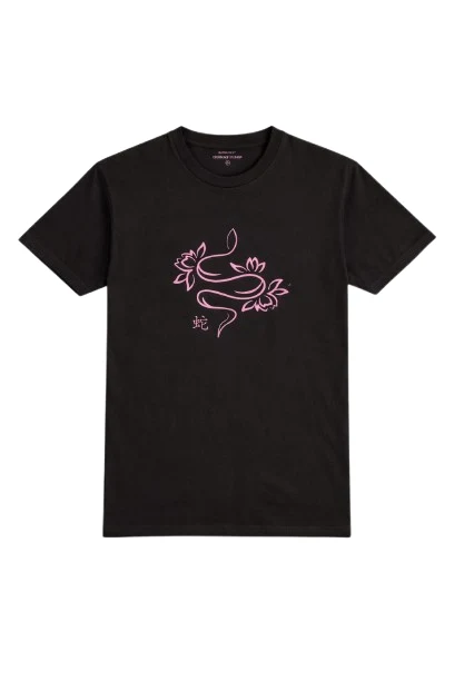 Women's Crew Neck Short Sleeve Printed Tee - Black